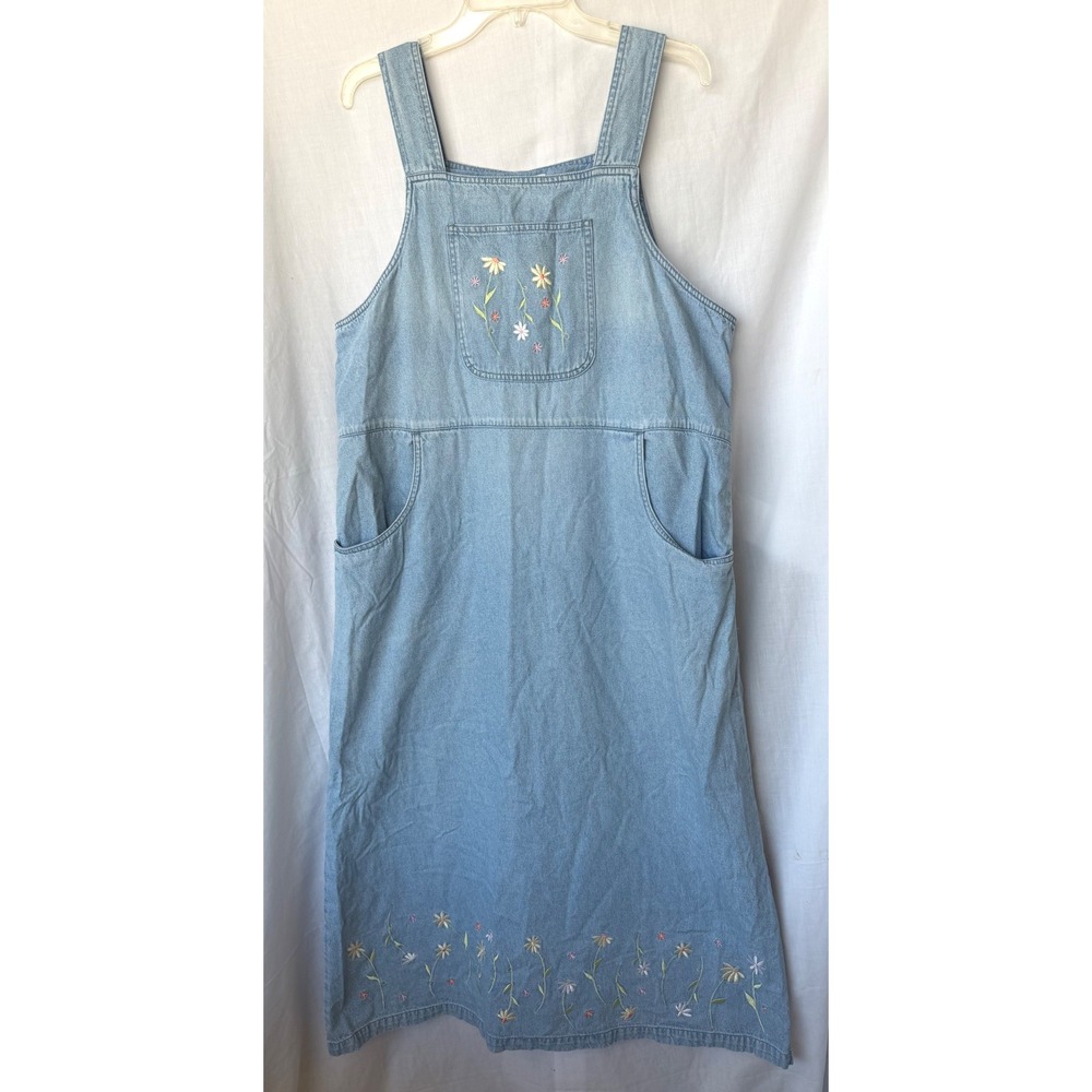 Vintage 2001 CJ Banks Jumper Dress Blue Floral Embroidered Denim Cottagecore 14W